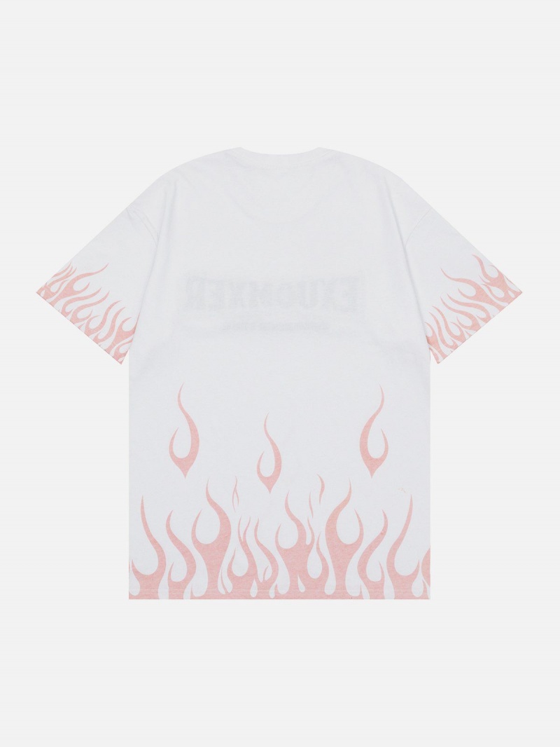 T Shirts Aelfric Eden Flame Elements Letter Embroidery Tee Blanche | FFD-87274714